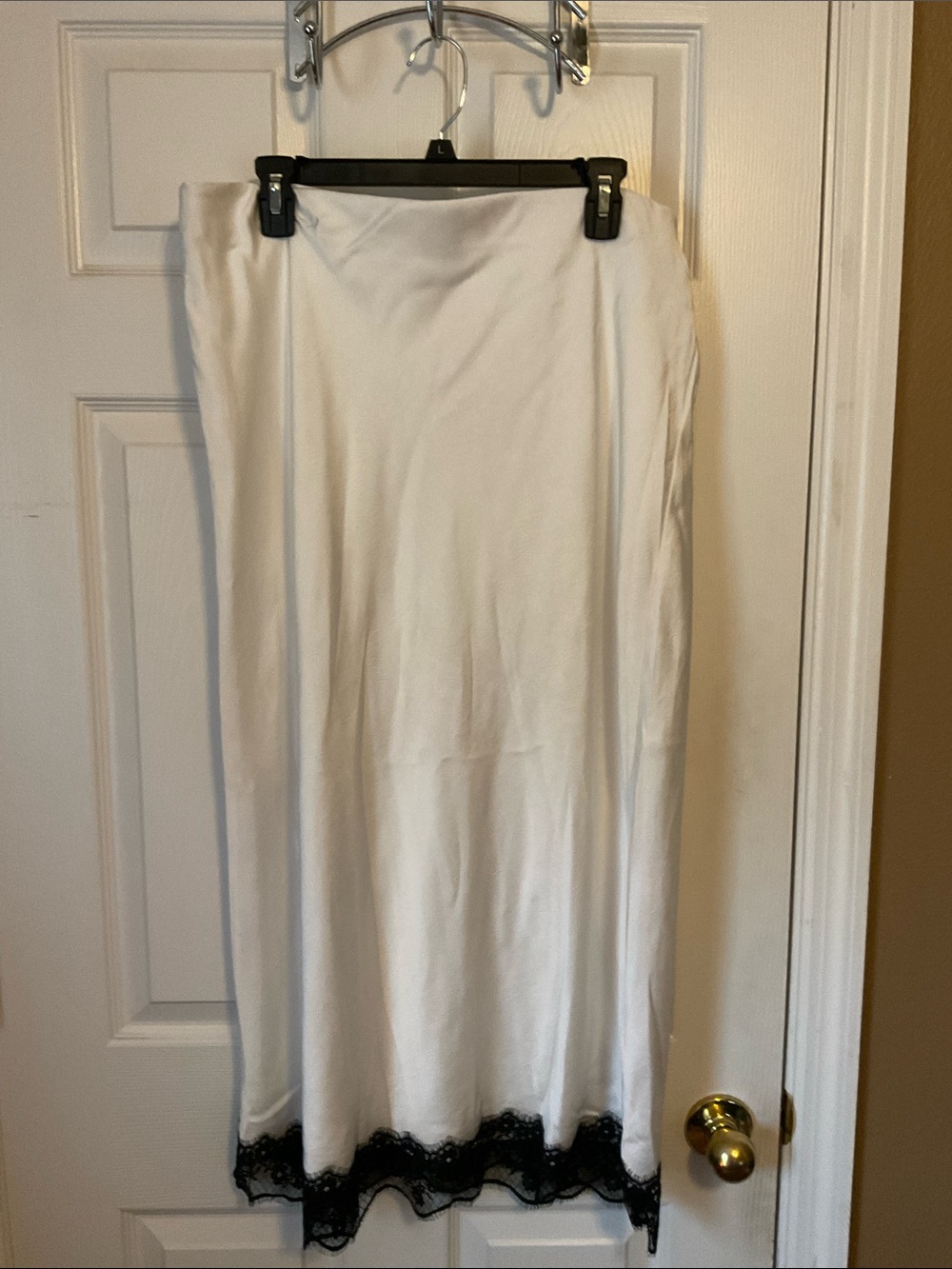 A New Day Women Ivory Black Lace Elastic Waistband Maxi Slip Skirt Size Large